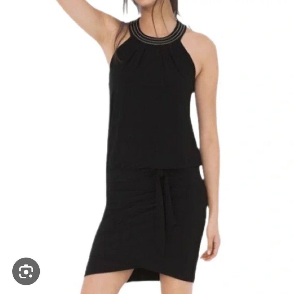 White House Black Market Datey MJ Dress Halter Blouson Mini Dress Black LBD S